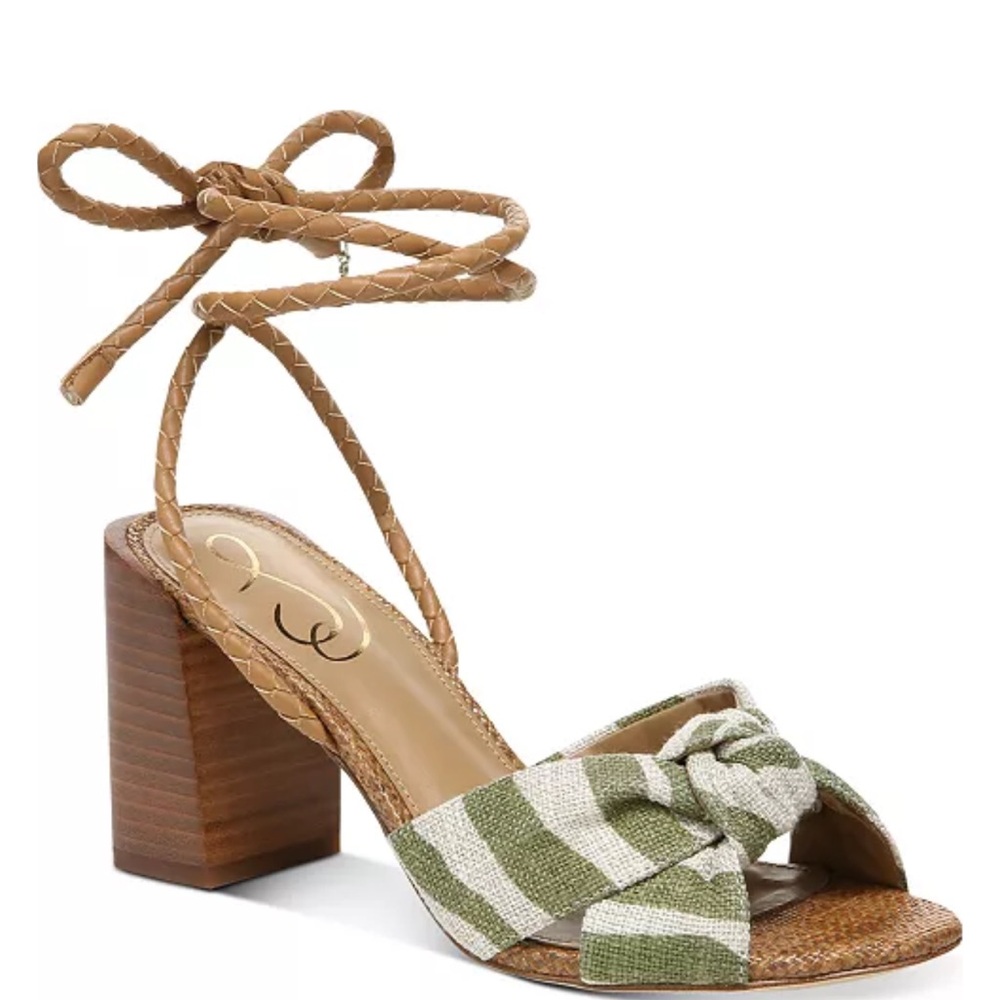 Sam Edelman Green and Tan Striped Block Heel Sandals